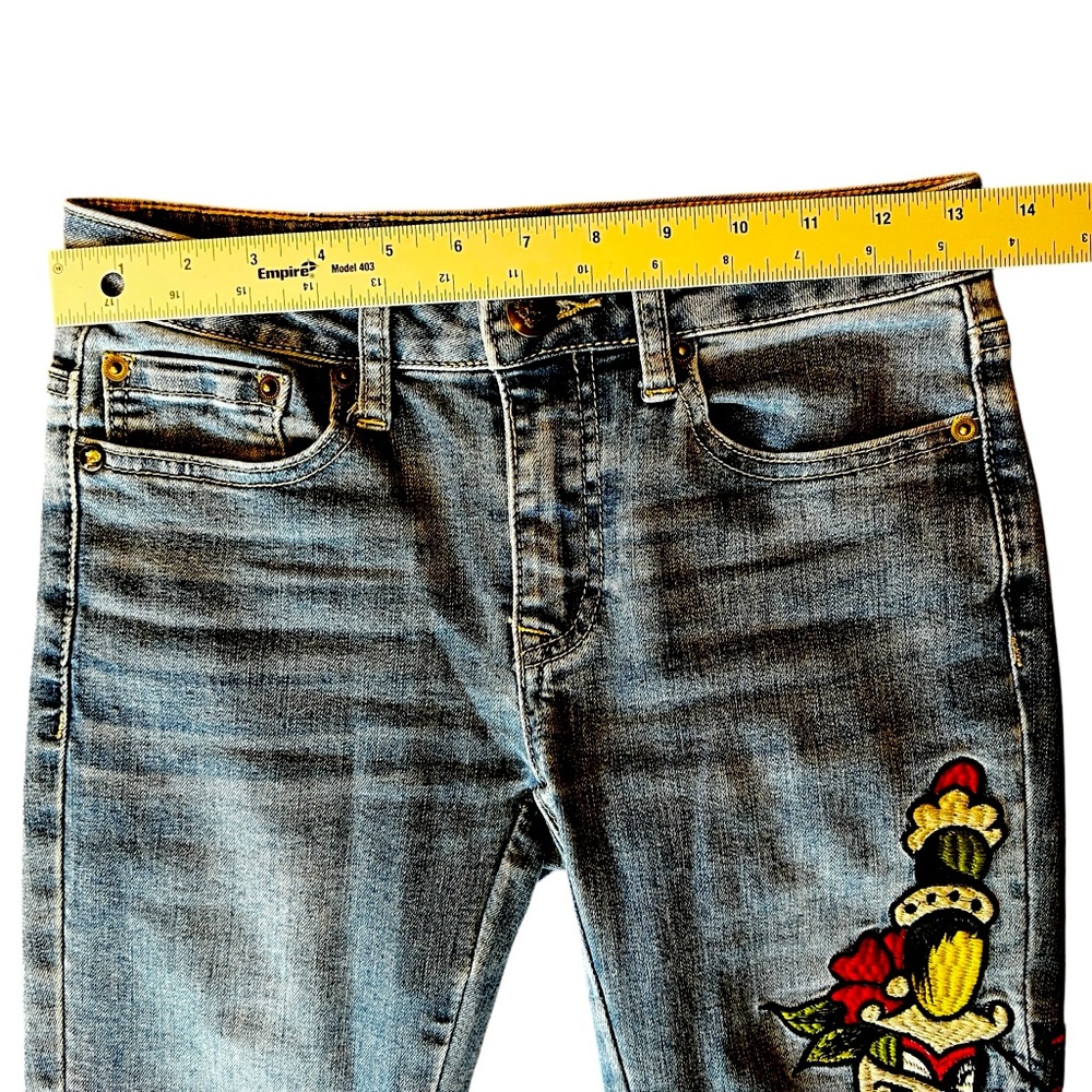 ED HARDY Y2K TRUE LOVE / LOVE ETERNAL WIDE LEG JEAN WOMEN’S SIZE 24 - Picture 12 of 15